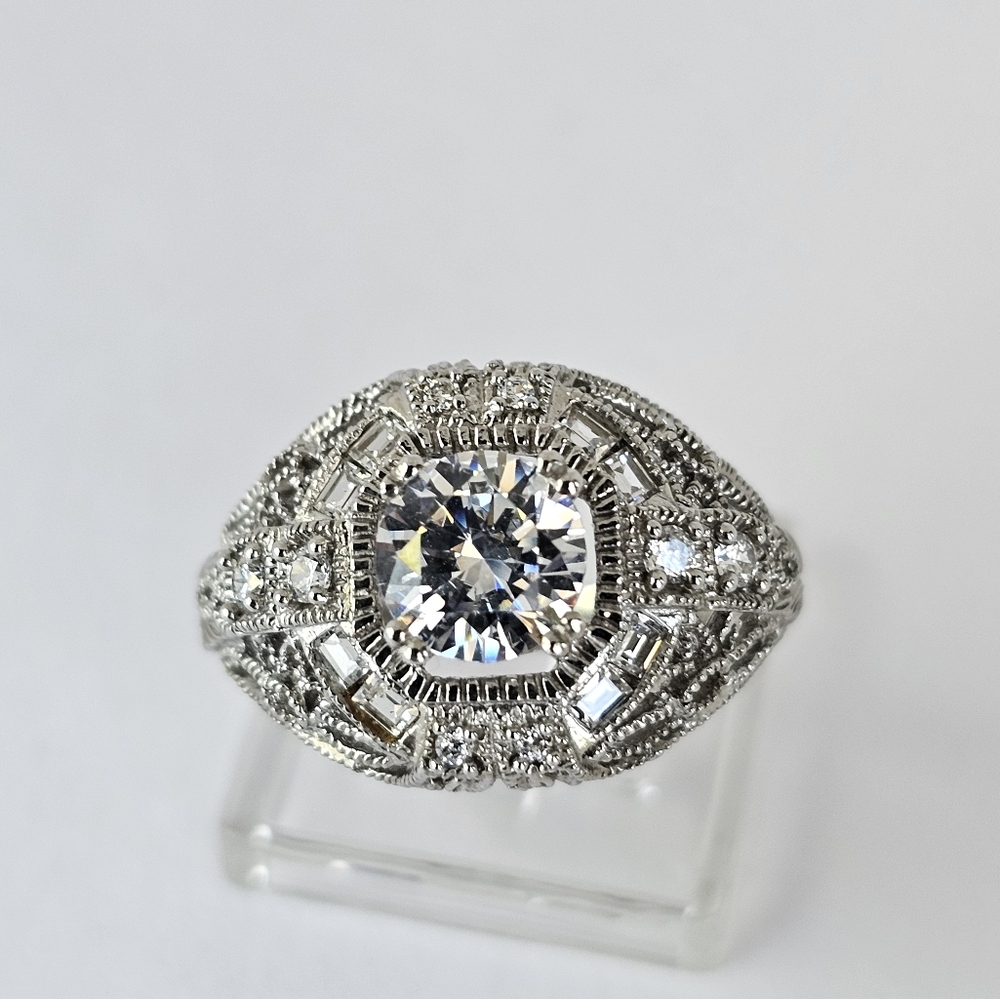 Authentic Victoria Wieck Art Deco Diamonique Ring Sterling Silver Size 7 - Picture 7 of 14